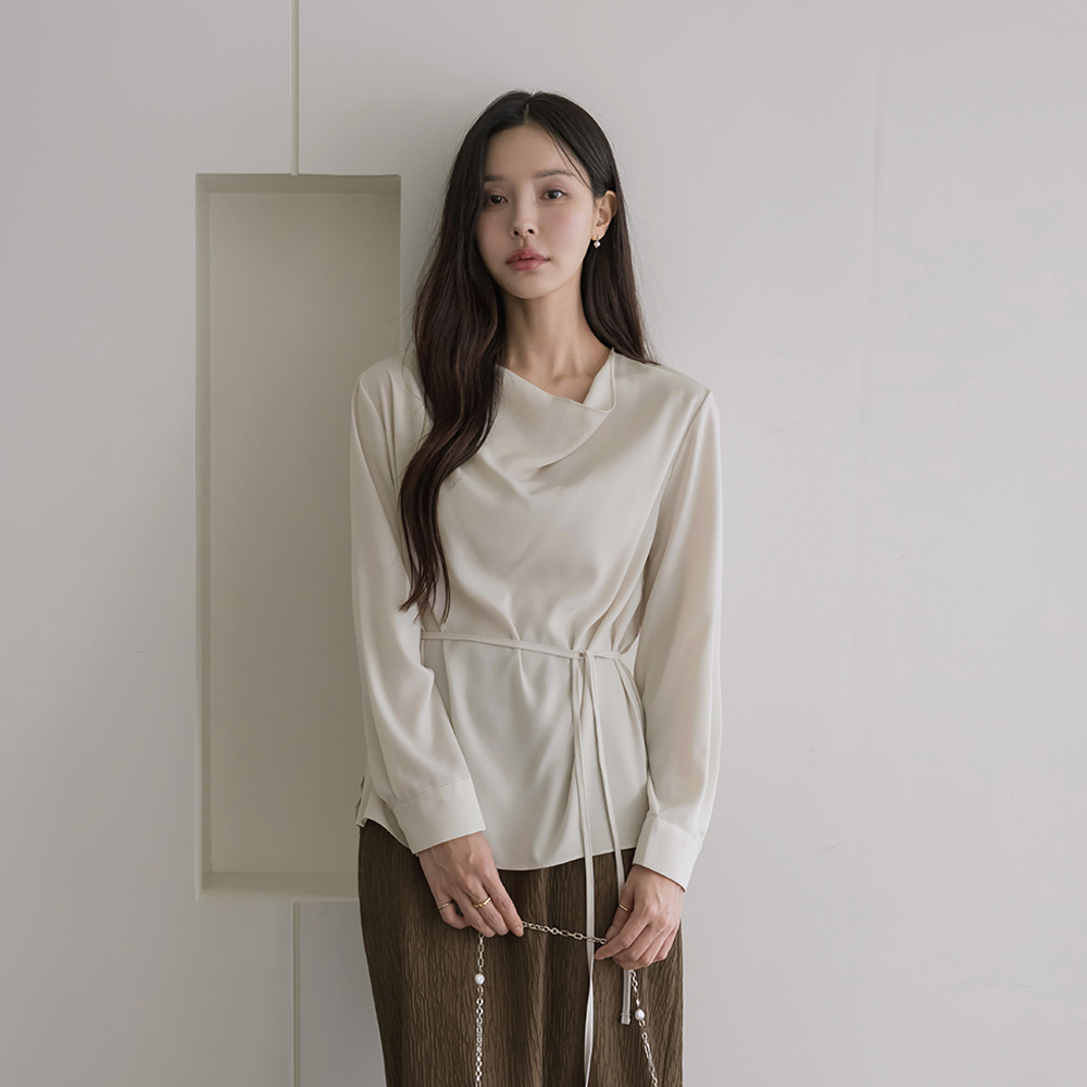 Mari Cowl Neck Long-sleeve Blouse(+Belt)