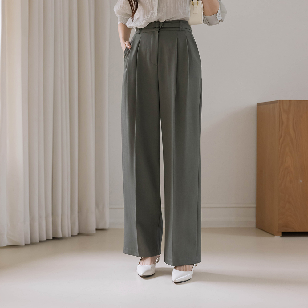 pie pintuck wide fit Slacks(+Belt)