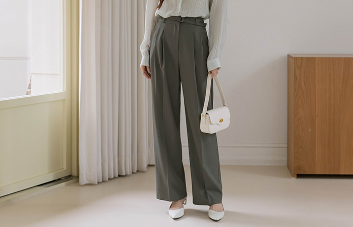 pie pintuck wide fit Slacks(+Belt)