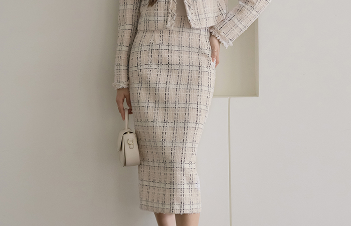 Ivy Check H-line Tweed Set-up Skirt