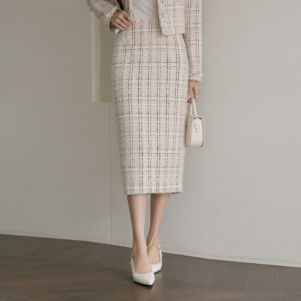 Ivy Check H-line Tweed Set-up Skirt