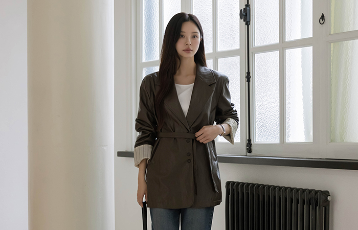 Sleeves Color Combination overfit Leather Jacket(+Belt)