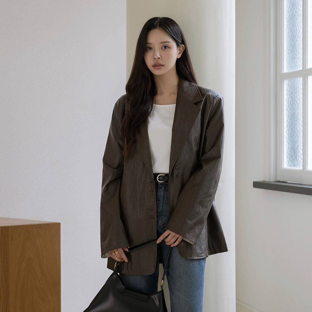 Sleeves Color Combination overfit Leather Jacket(+Belt)