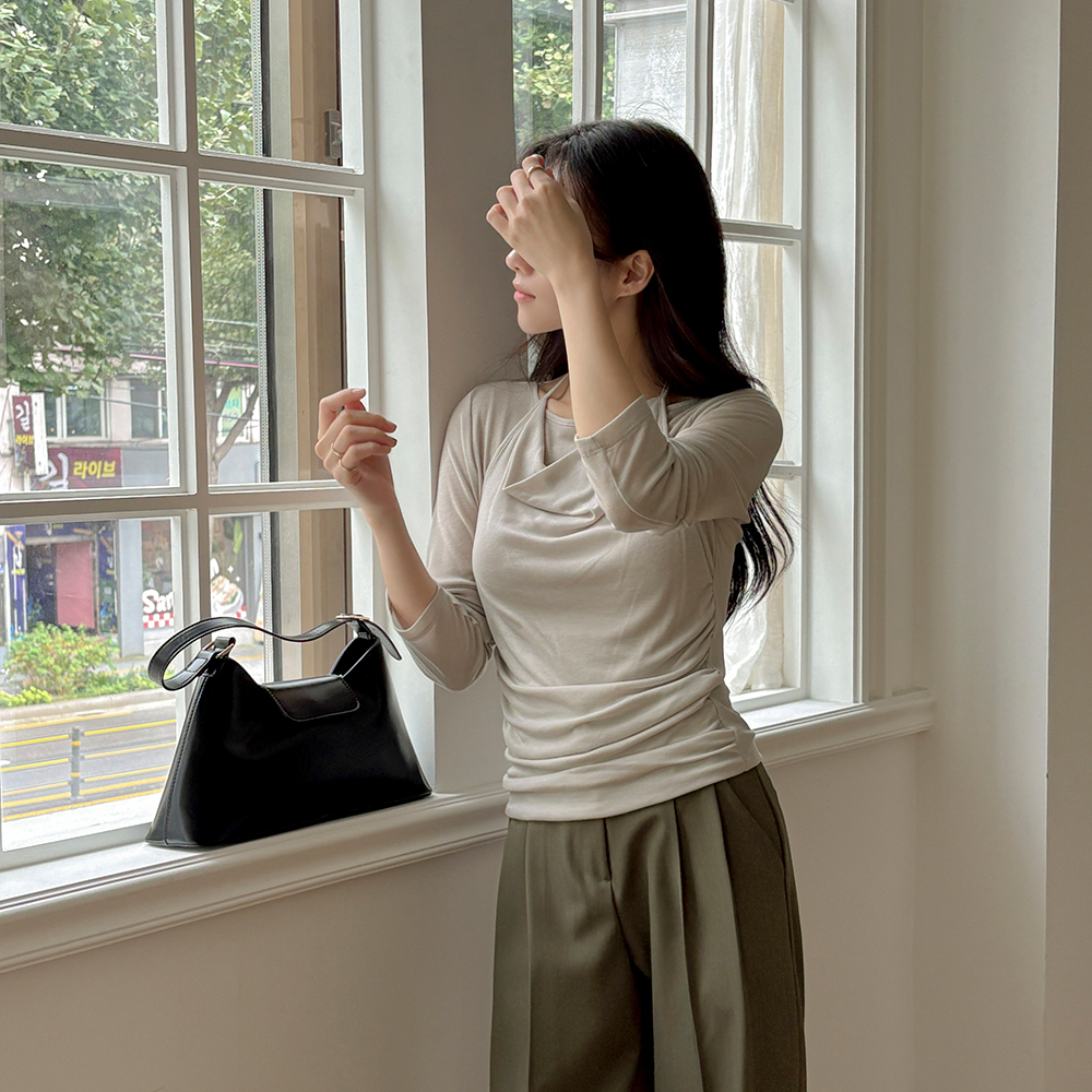 Halter neck layered Style Tencel T-shirt