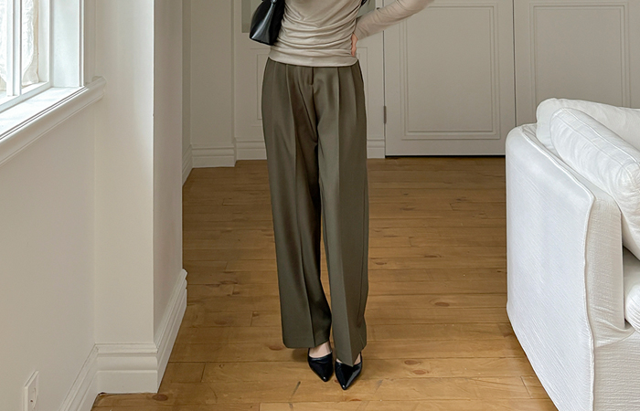 Wood Double Pintuck Wide Slacks