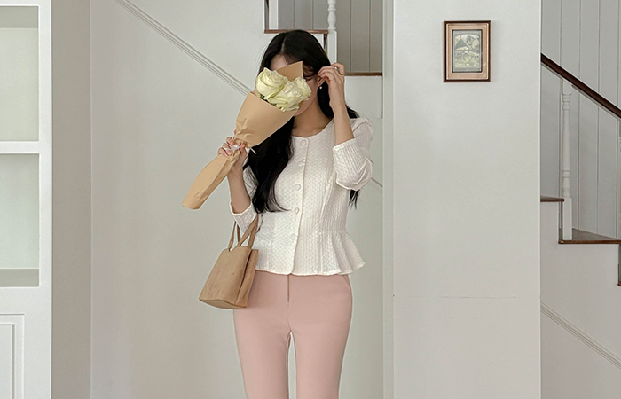 Romantic Wrinkle Peplum Long-sleeve Blouse