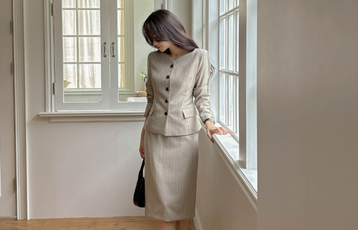 Stripe H-line Set-up Skirt