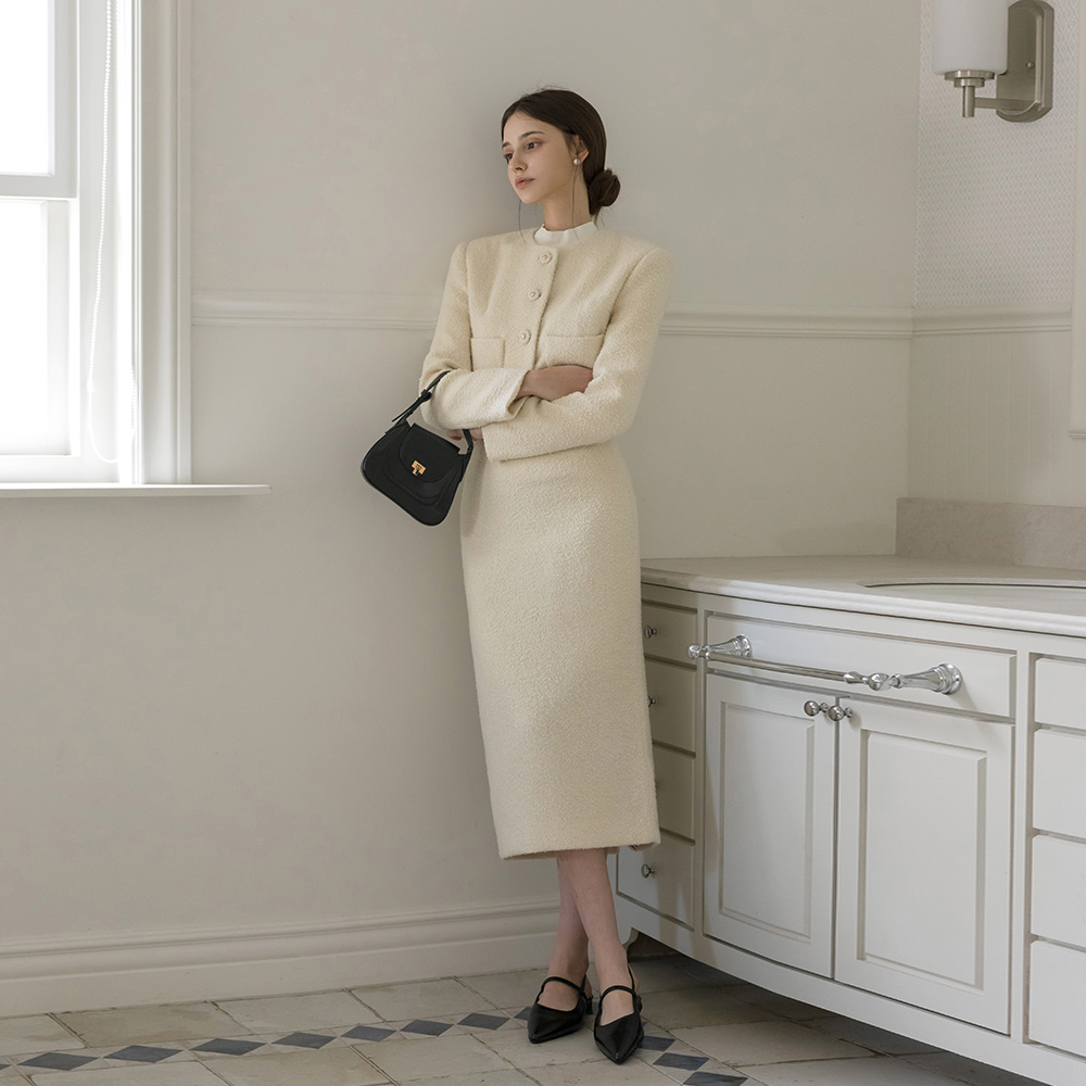 Tweed Wool H-line Set-up Long Skirt