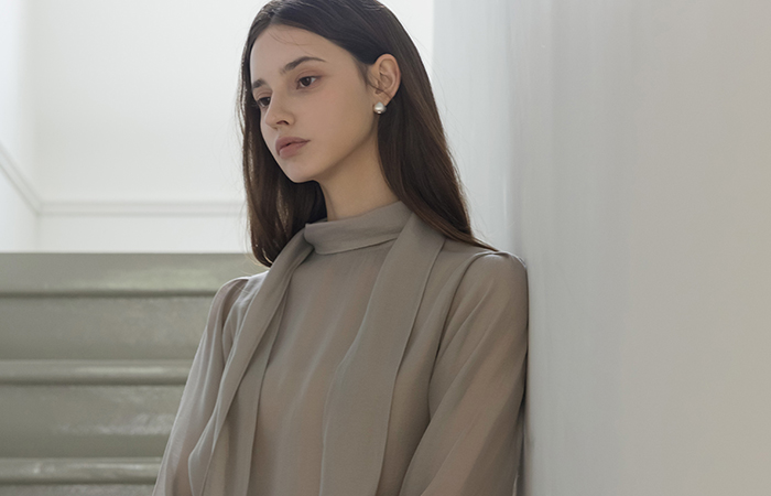 See-through Tie Neck Blouse