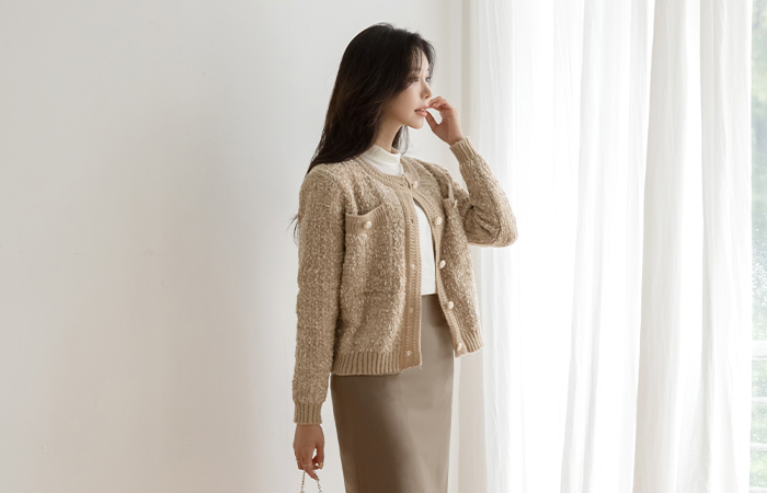 Luna Twinkle Color Combination Tweed Cardigan