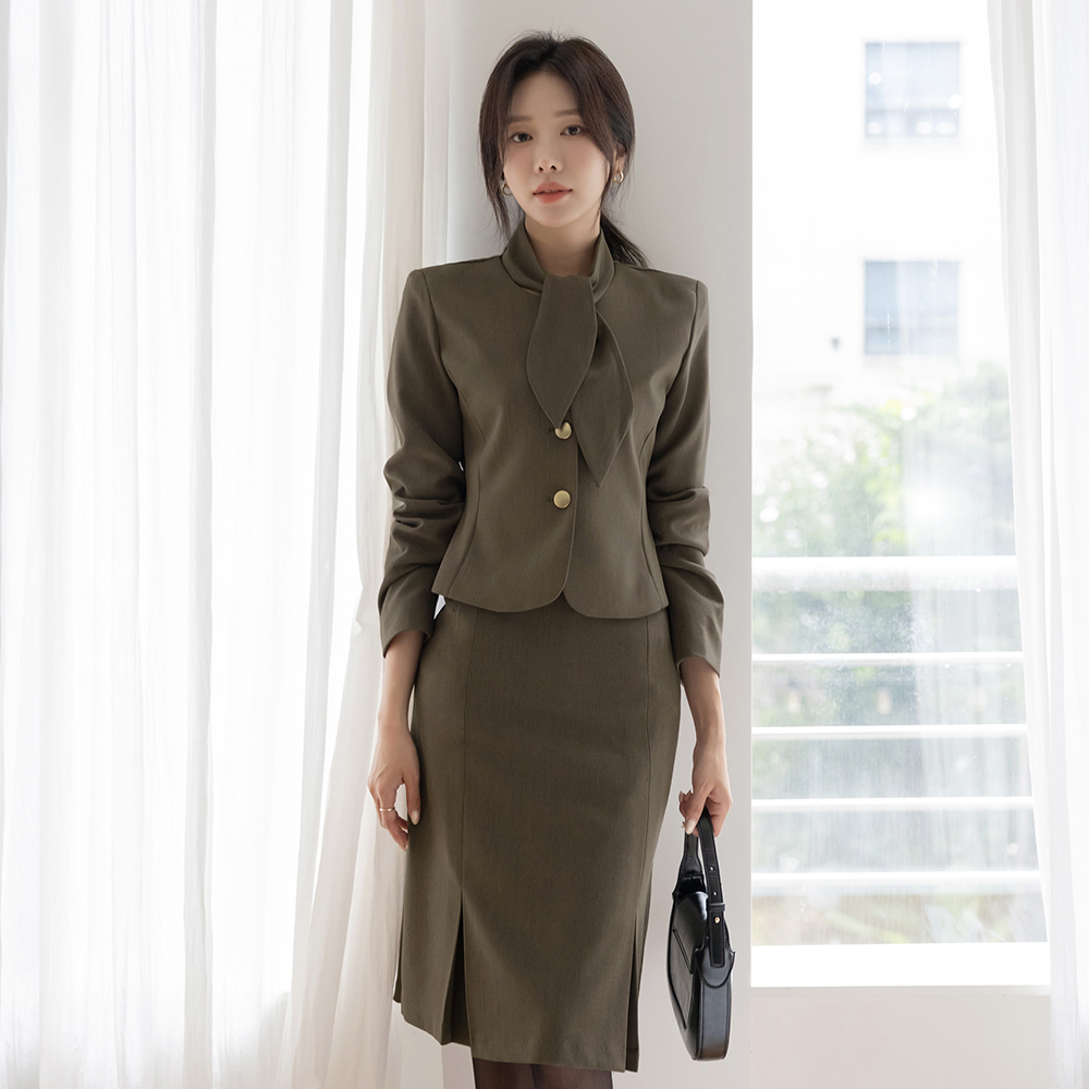 Classic Raund neck Set-up Jacket(+Scarf)