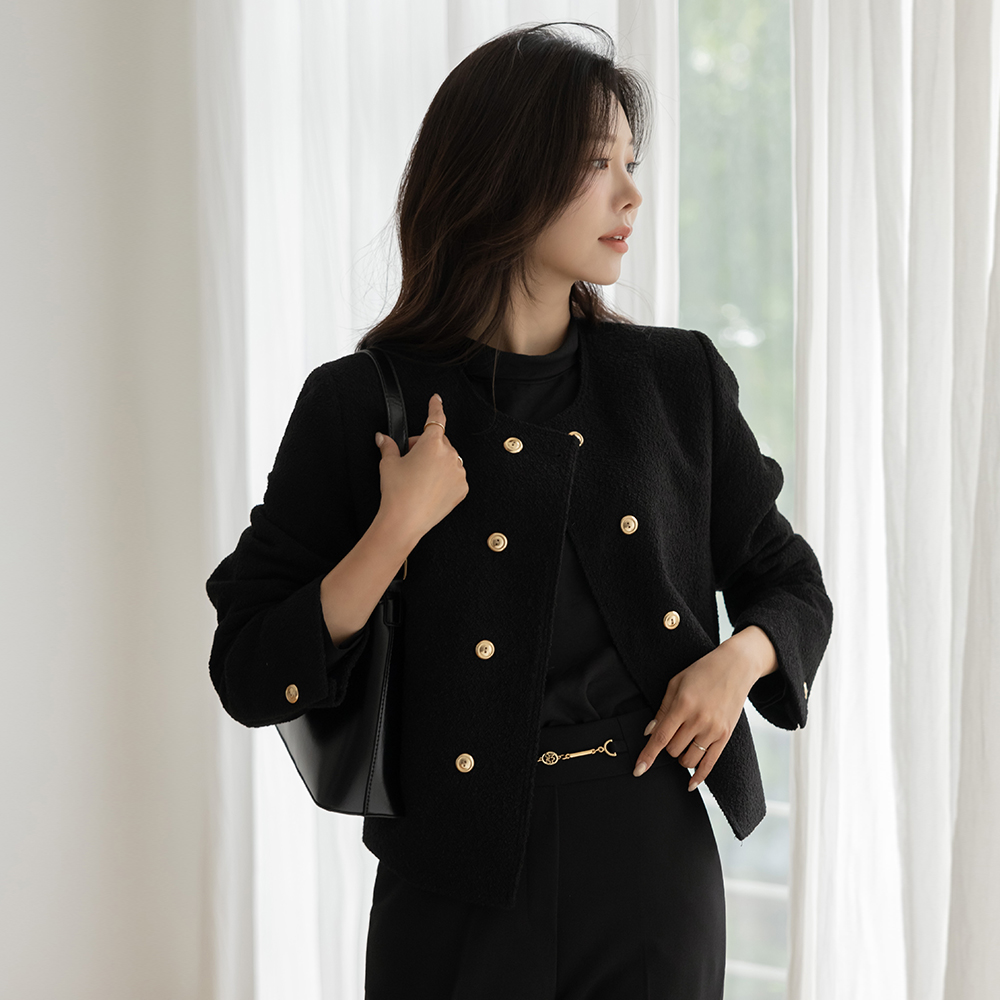 Gold Double Button Tweed Wool Jacket