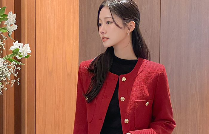ruby Semi- Crop Round Tweed Jacket