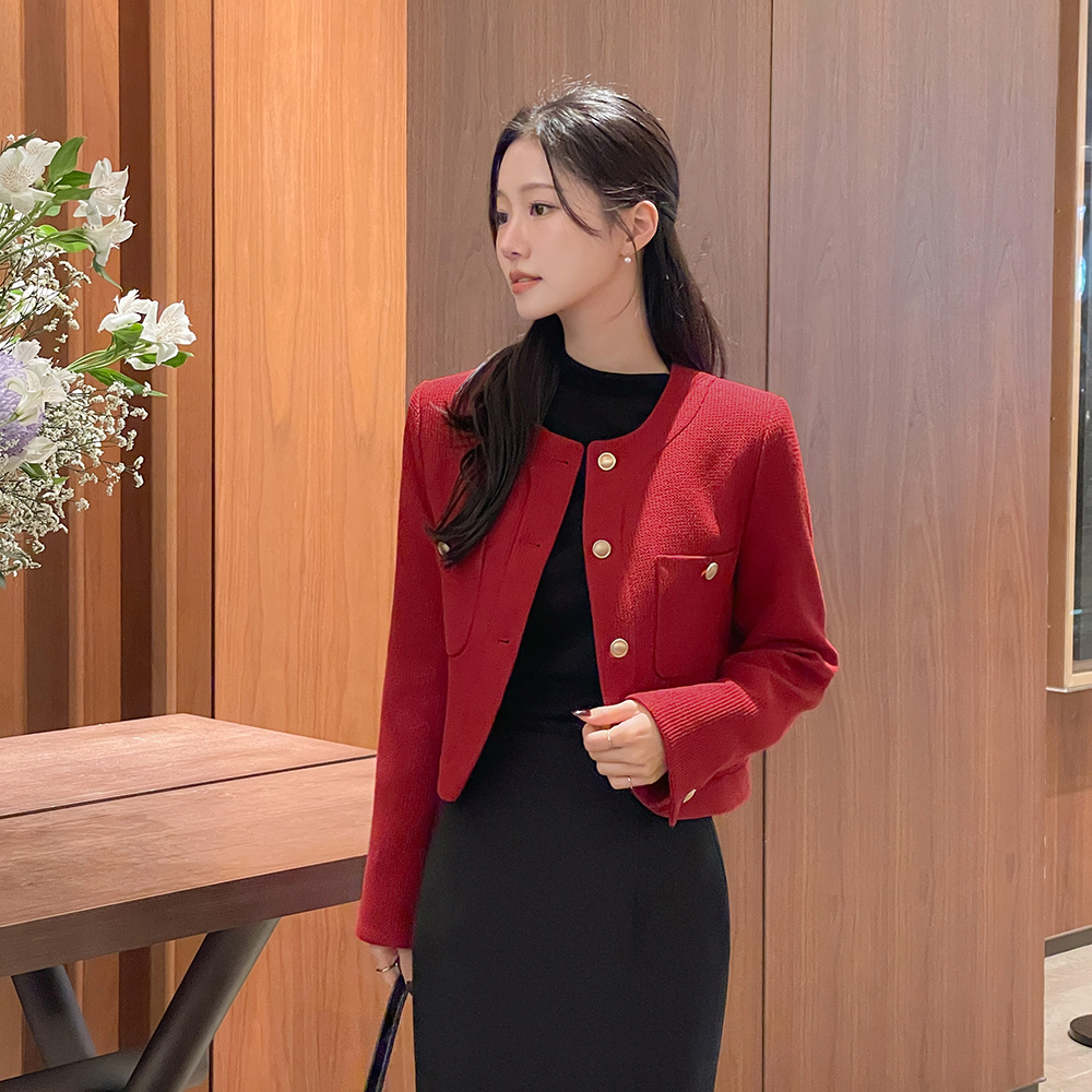 ruby Semi- Crop Round Tweed Jacket