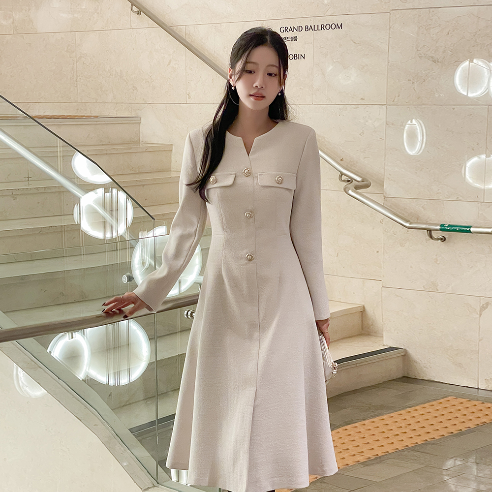 lucy Cutting-Neck Tweed A-line Dress