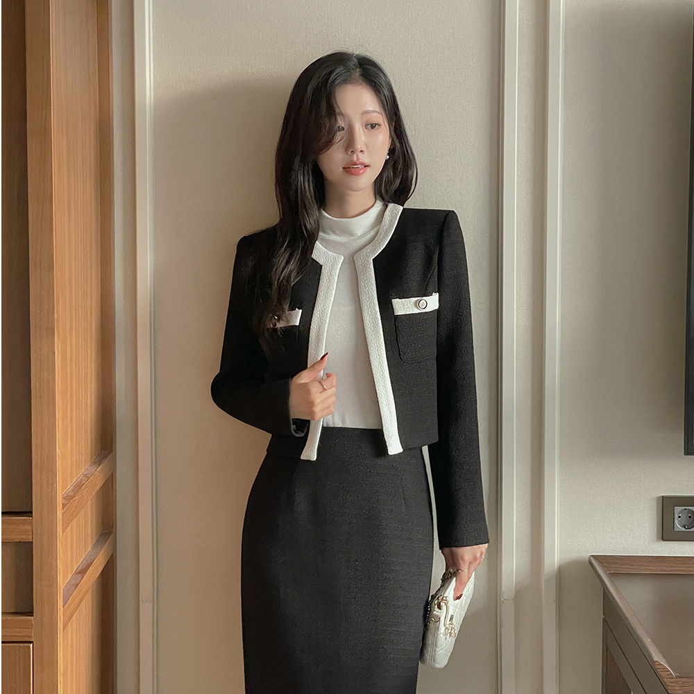 Classic Color Combination pearl Tweed Set-up Jacket