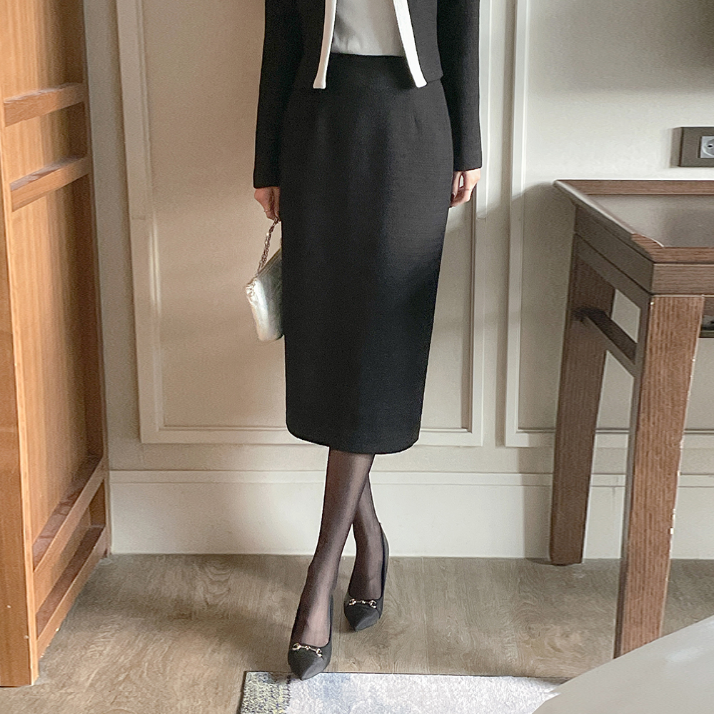 Classic pearl Tweed H-line Set-up Skirt