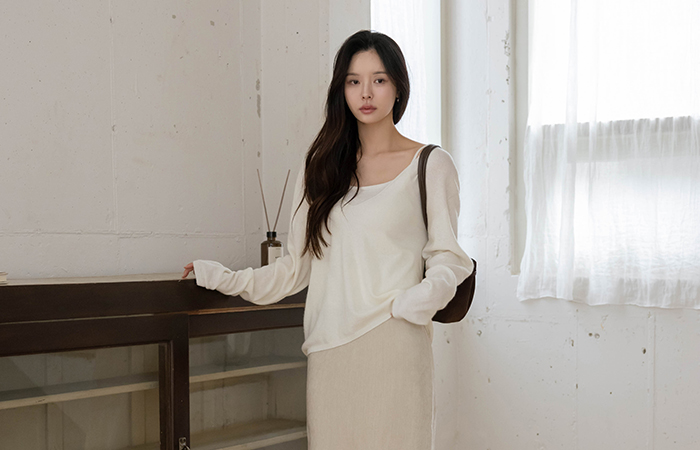 Pretty fit Wool&Cashmere Sleeveless shirts&Knit SET