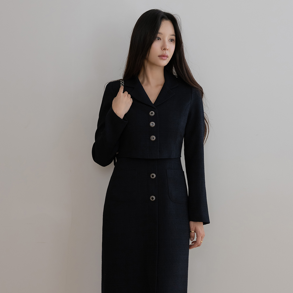 Crystal Tweed layered Long-sleeve Dress