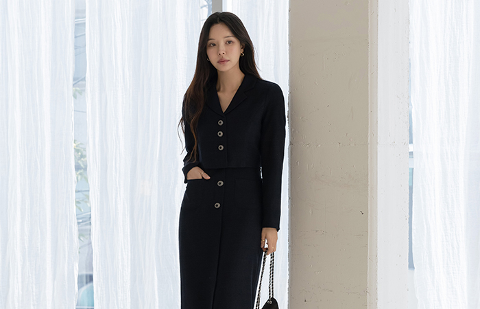 Crystal Tweed layered Long-sleeve Dress