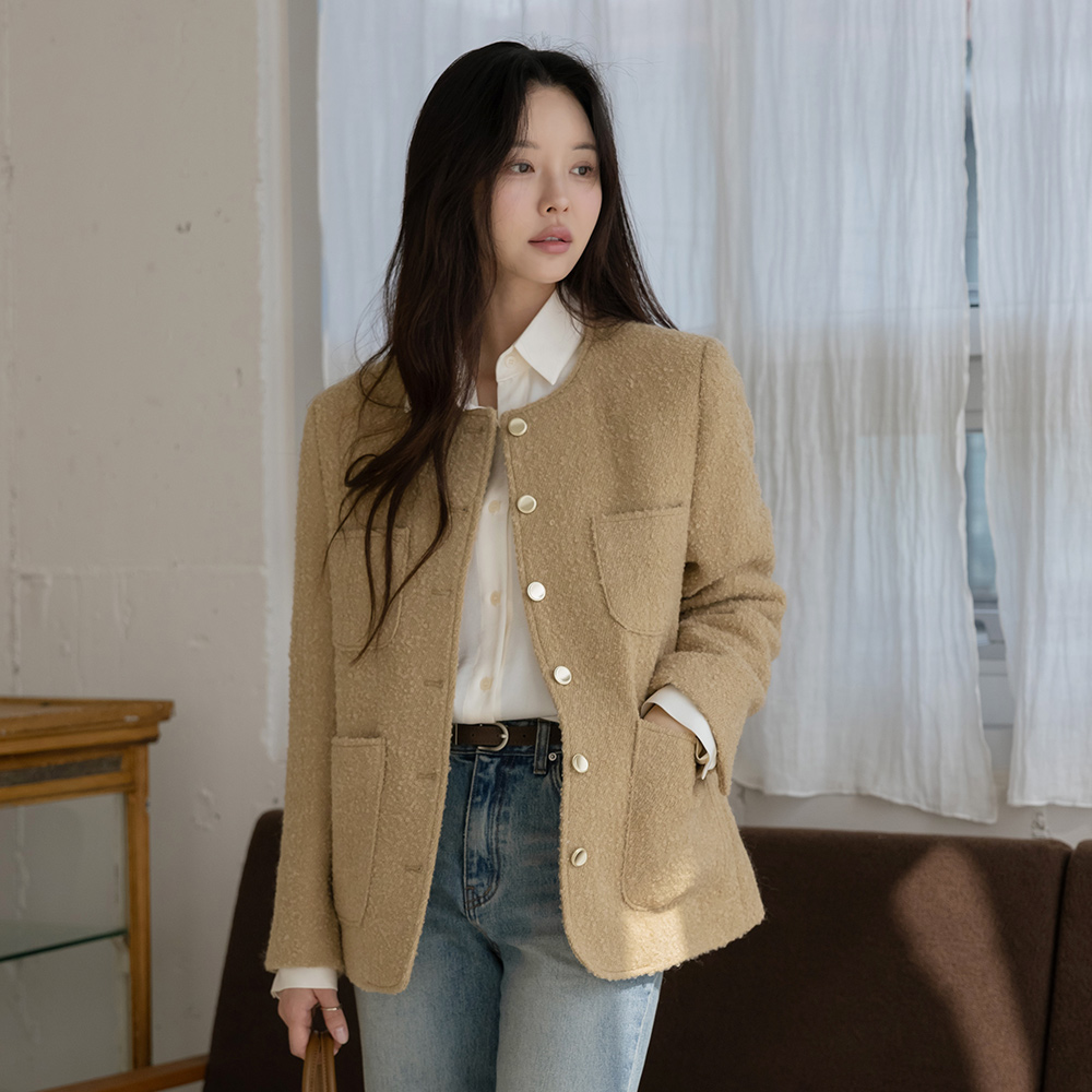 Raund neck Wool Bouclé Tweed Jacket