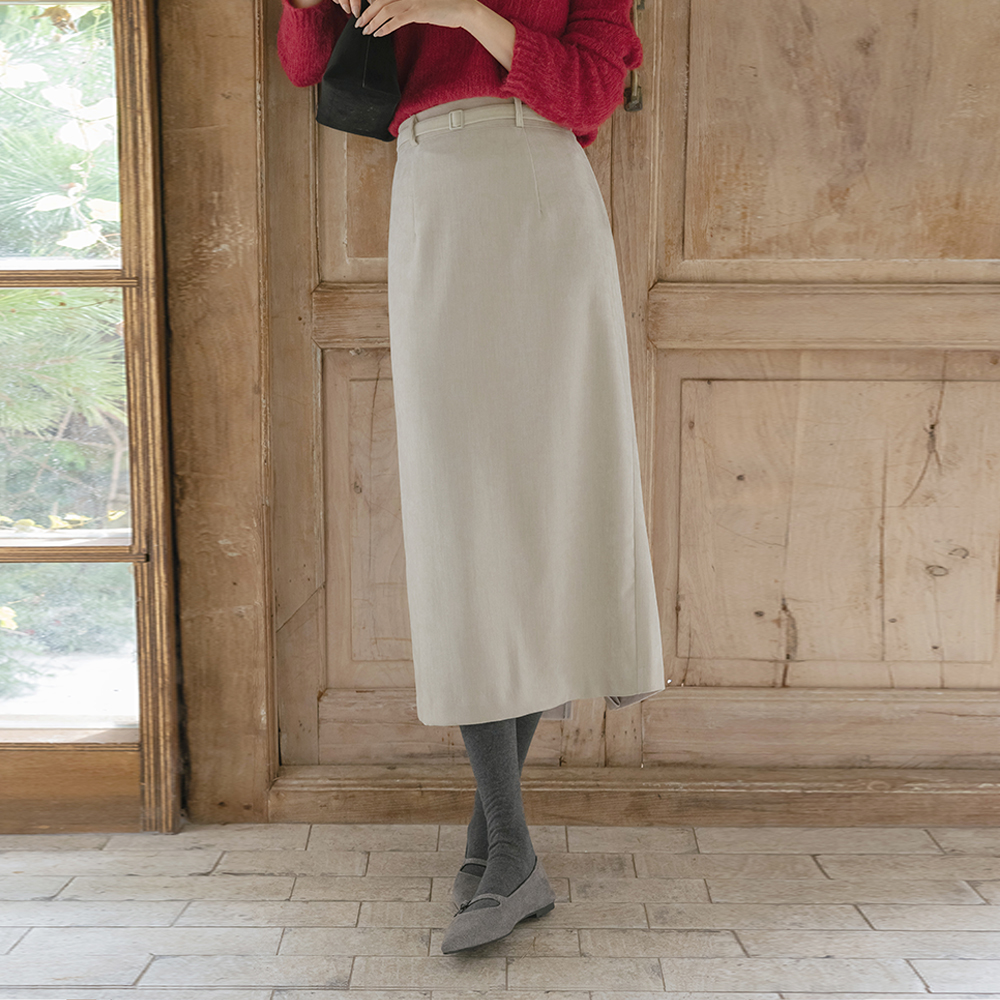 Velvet Belt Point Back Banding H-line Skirt
