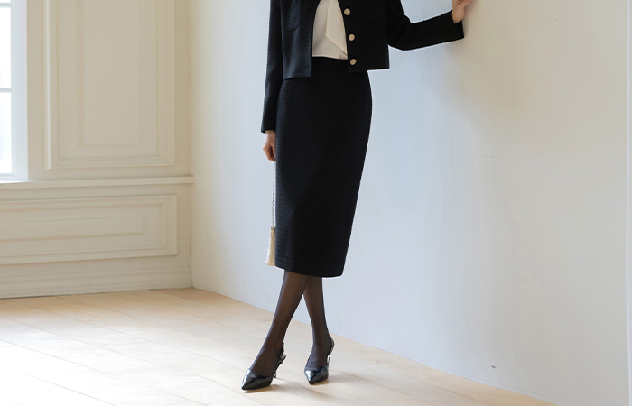 Leeds H-line pearl Tweed Set-up Skirt