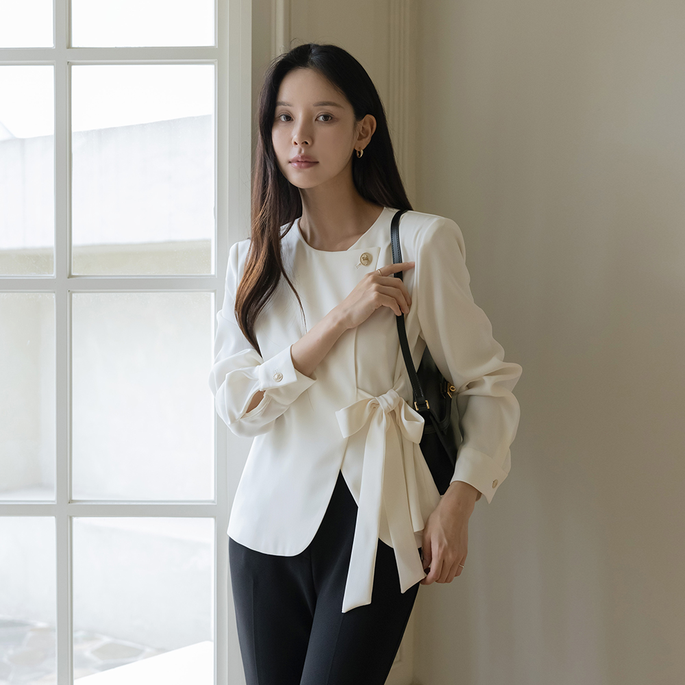 Tower Button Wrap Knot Blouse Jacket