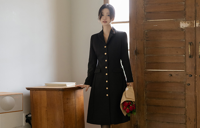 Polo Gold Button A-line Tweed Dress