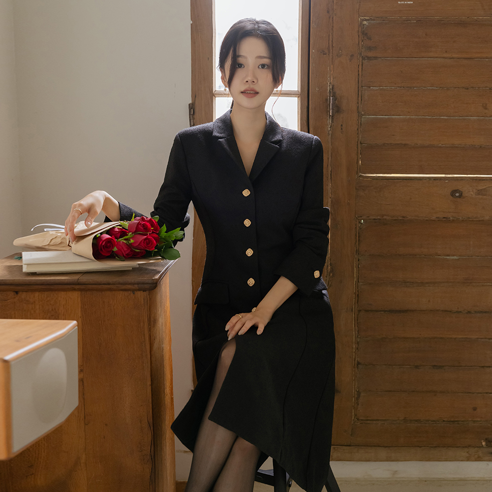 Polo Gold Button A-line Tweed Dress