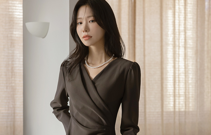 Side Glam Wrap Shirring Span Midi Dress(winter)