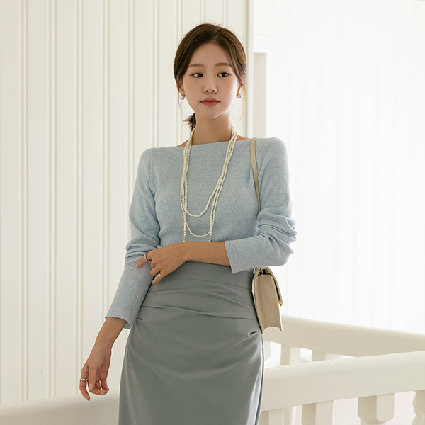 Romantic Pastel Color Boat Neck Daily Knit