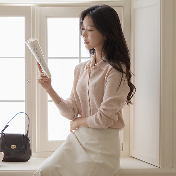 Cashmere ODE Soft Color Polo Cardigan Knit