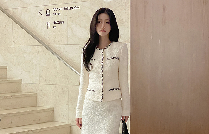 Color Combination Slim Fit Tweed Set-up Jacket