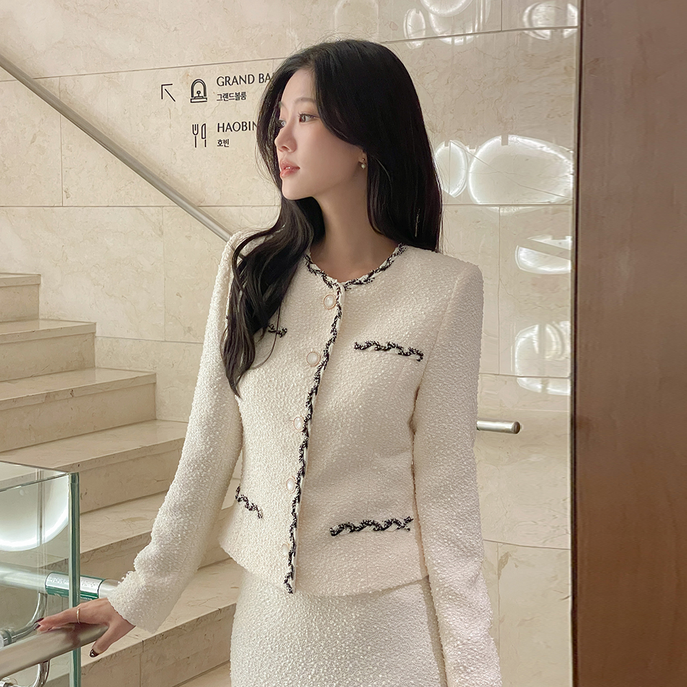 Color Combination Slim Fit Tweed Set-up Jacket