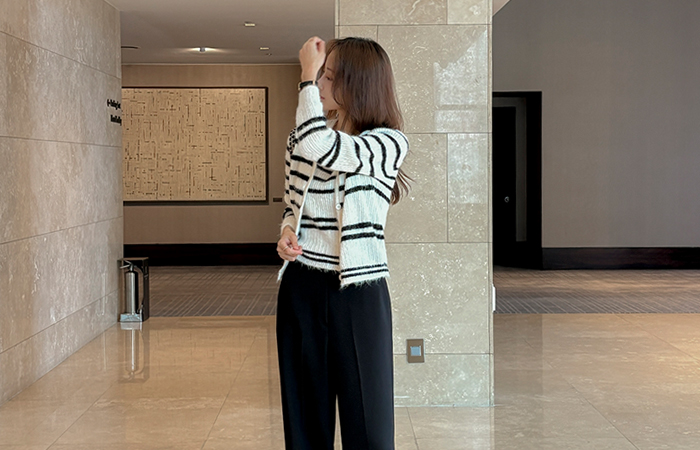 Stripe Wool Sleeveless shirts Knit&Cardigan SET