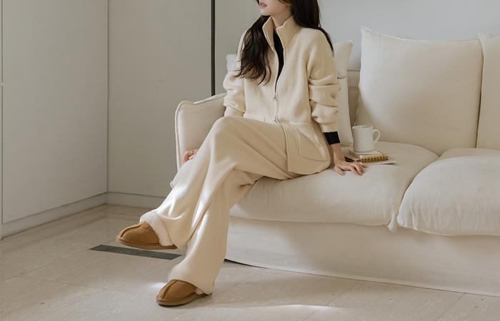 Cozy Two-way Knit Zip up&Pants SET