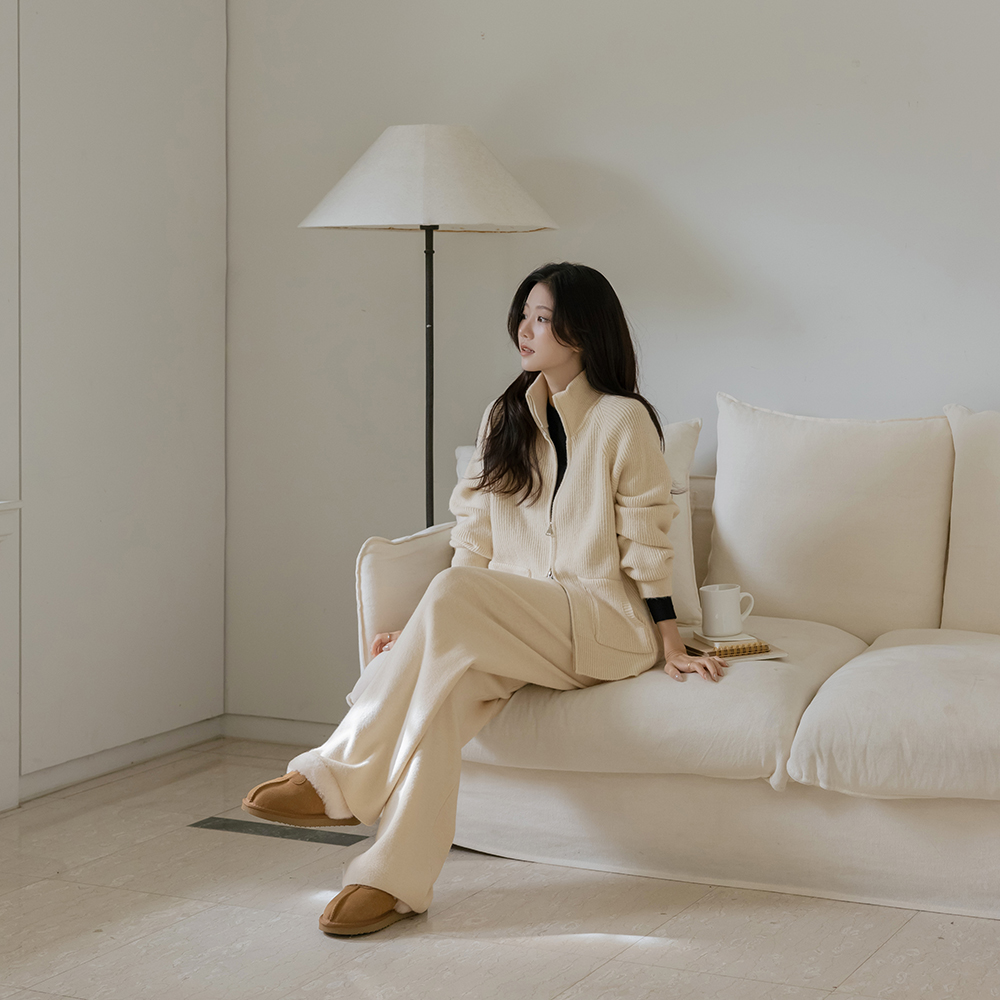 Cozy Two-way Knit Zip up&Pants SET