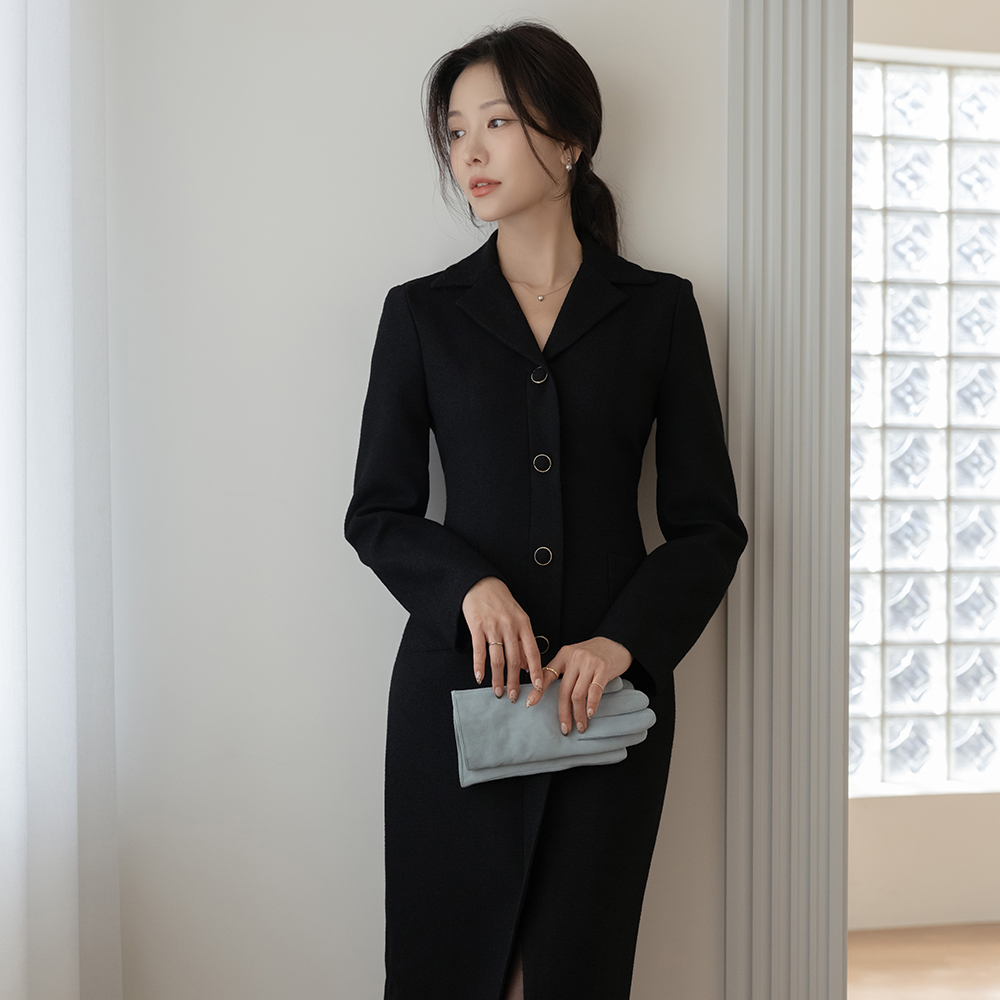 Feminine Polo H-line Tweed Dress