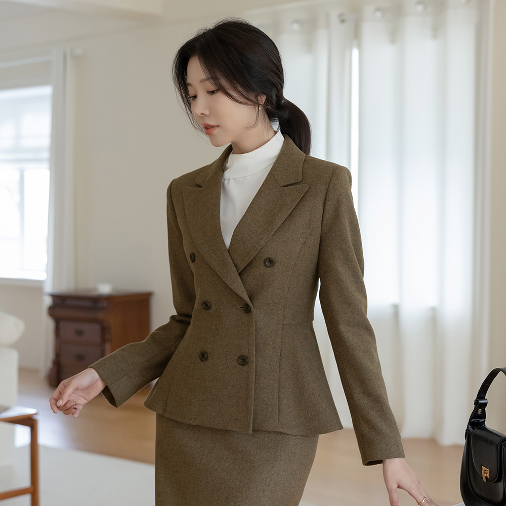 ODE Wool Herringbone Peplum Set-up Jacket