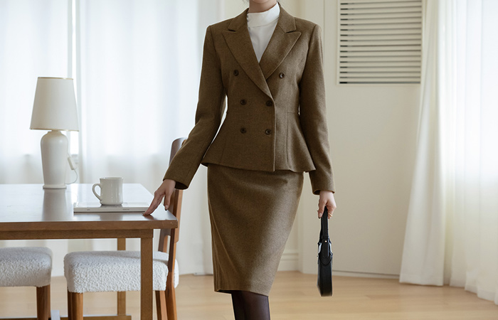 ODE Wool Herringbone H-line Set-up Skirt