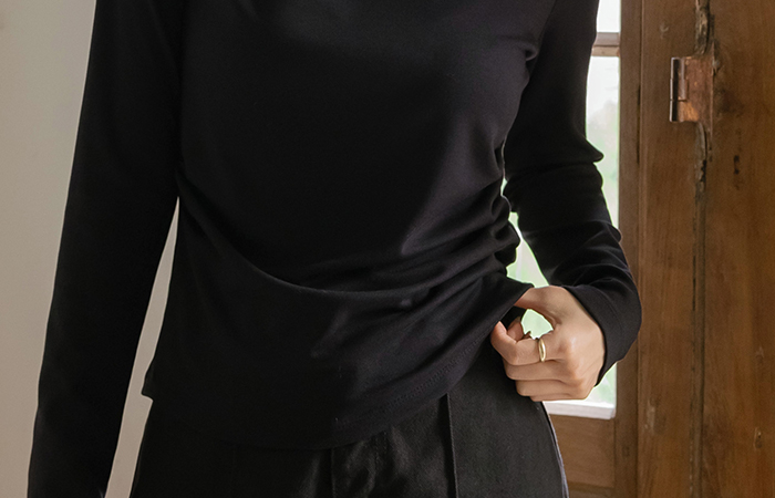 Boat Neck Pretty fit Shirring Span T-shirt