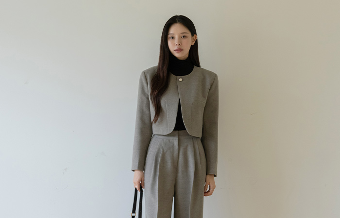 Modern Wool One-Button Crop Set-up Jacket