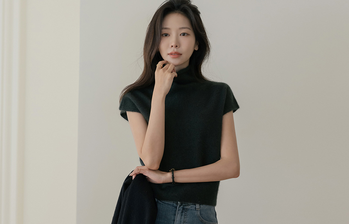 Half-Neck Neck Lamb's Wool Cap-Sleeves Knit