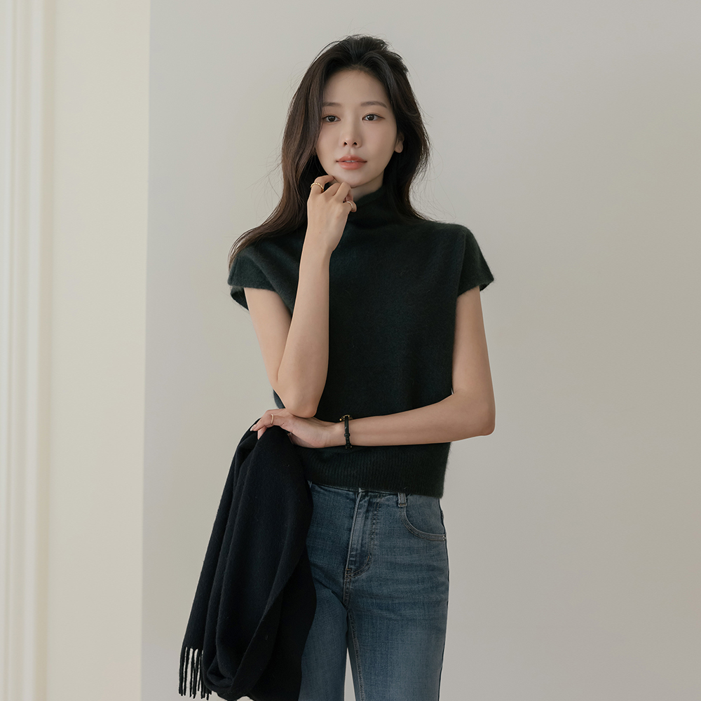 Half-Neck Neck Lamb's Wool Cap-Sleeves Knit