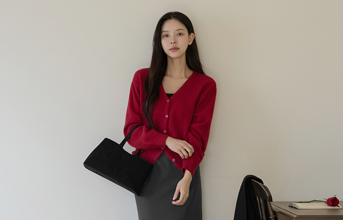 Colorful VNeck Wool Knit Cardigan