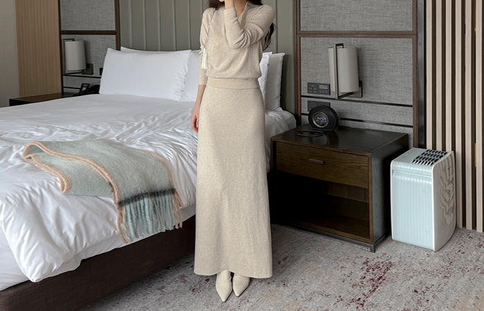 엘레강 Wrap Style Knit&Skirt SET