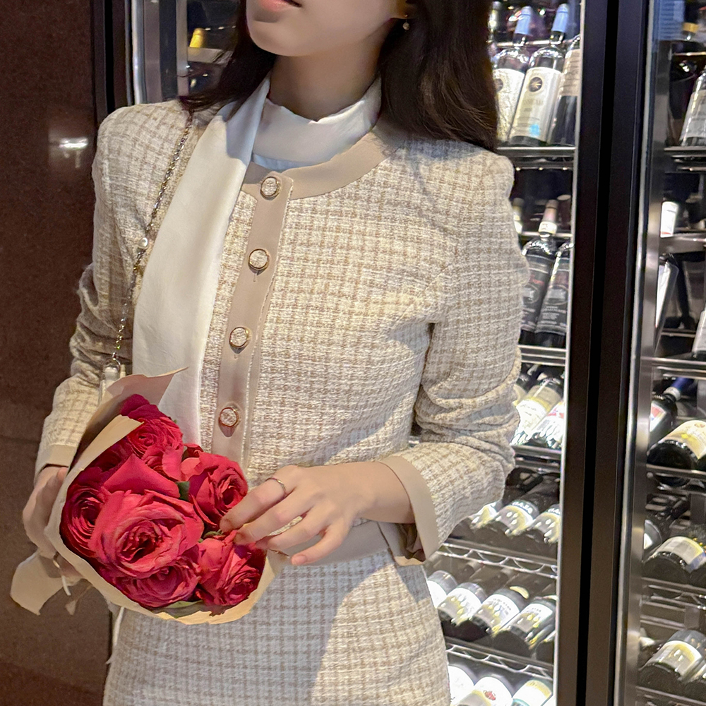 Bambi Check Tweed Color Combination Set-up Jacket