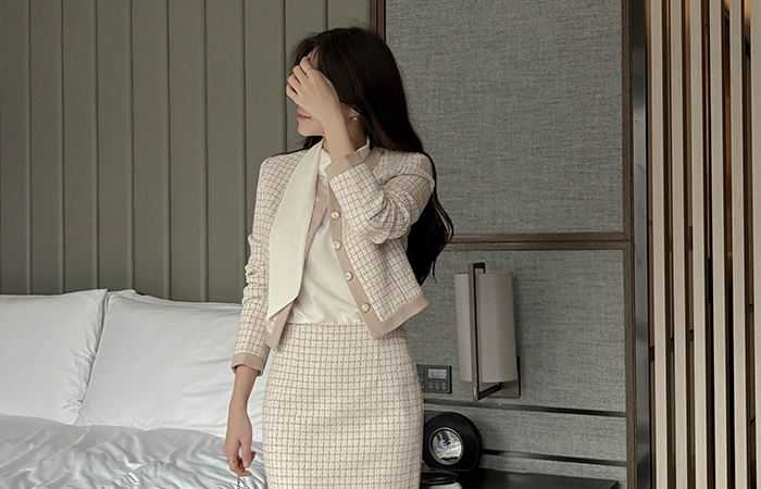 Bambi Check Tweed Color Combination Set-up Jacket