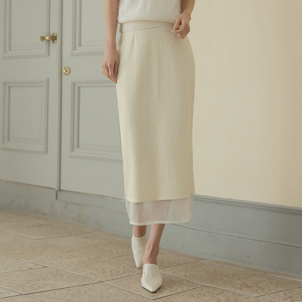 Wrinkle See-through Color Combination H-line Skirt